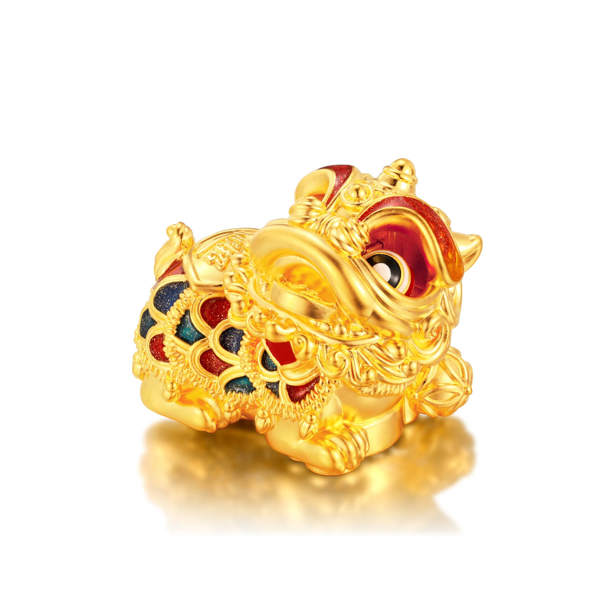 24K Solid Gold Medium Articulated Right-Turn Lion Dance Figurine 23.9g