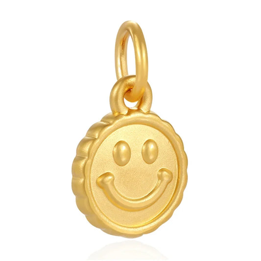 Cute style 24k micro-hard gold pure gold smiley face pendant high-end gold jewelry accessories