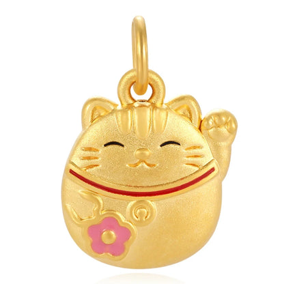 24k solid gold mascot pendant lucky cat shape necklace accessories pendant Enamel craft Pendants for daily wear