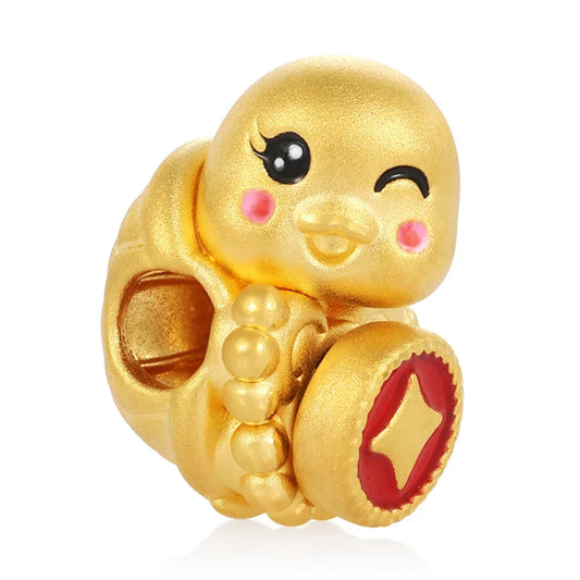 24K Solid Gold Beaded Bracelet High-End Luxury Classical Tortoise Shape Amulet for Children Carved Sandblasted Enamel