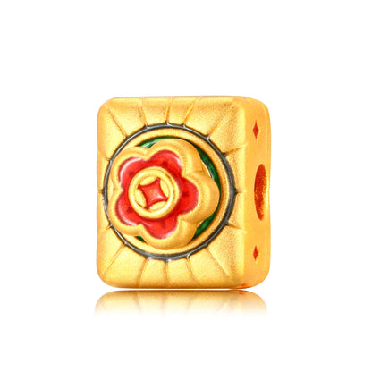24K Solid Gold Money Flower Mahjong Charm 0.7g