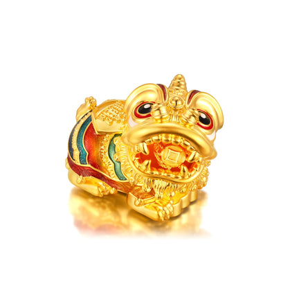 24K Solid Gold Small Ball Right-Turn Lion Dance Figurine 7g