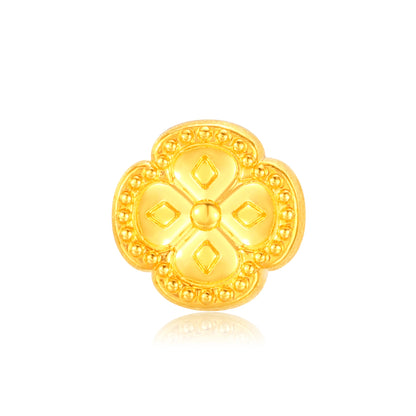 Four Leaf Wealth Fortune Spacer Bead Gold Charm - 0.2g