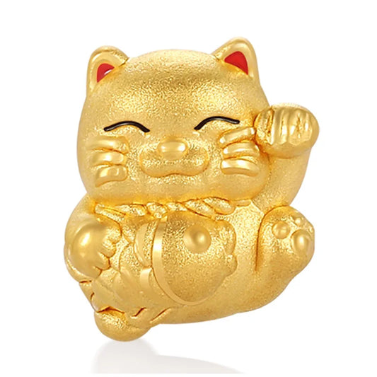 Enamel Craftsmanship Luxury Design Micro-hard Gold 24k Pure Gold Sandblasted Safe Lucky cat Bracelet Beaded Gold Jewelry