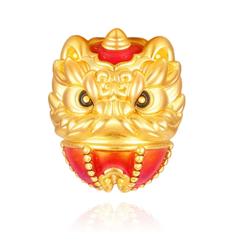 0.85g Beaded Jewelry Findings Components Wholesale 24K Solid Gold Luxury Jewelry Accessories Small Chinese Lion Head Beaded