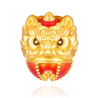 0.85g Beaded Jewelry Findings Components Wholesale 24K Solid Gold Luxury Jewelry Accessories Small Chinese Lion Head Beaded