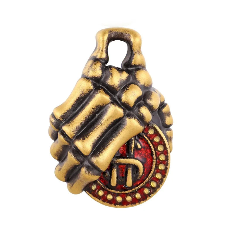 24K Solid Gold Luxury Charms Hand Bone Shape Necklace with Electric Black Opal Enamel Craft