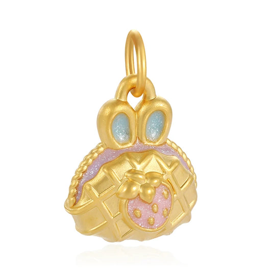 OEM/ODM Luxury Charm Pendant Cute Sandwich Waffle Shape 24K Solid Gold 0.6g Anniversary
