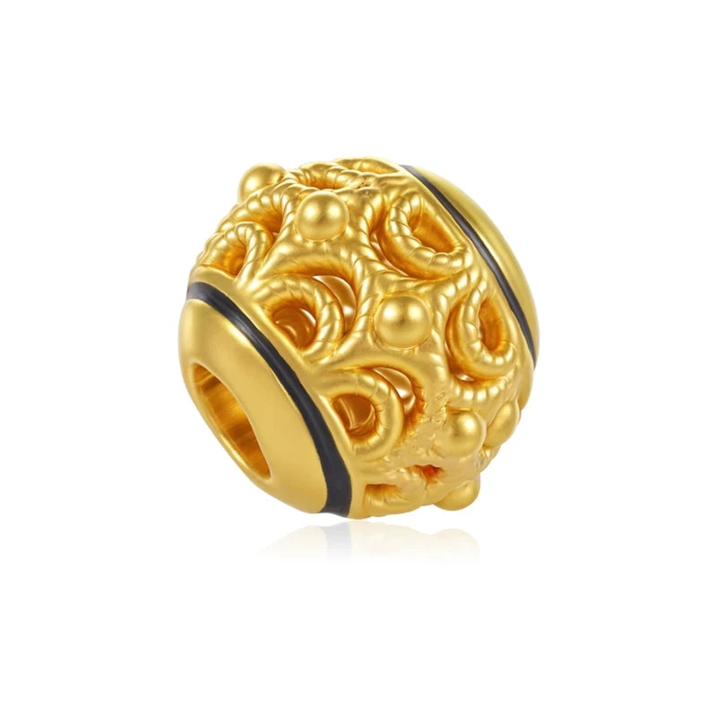 24K Solid Gold Ancient Enamel 2.5mm Aperture Unique 0.45g Micro Hard Fortune Round Beaded Bracelet High-End Jewelry Accessories