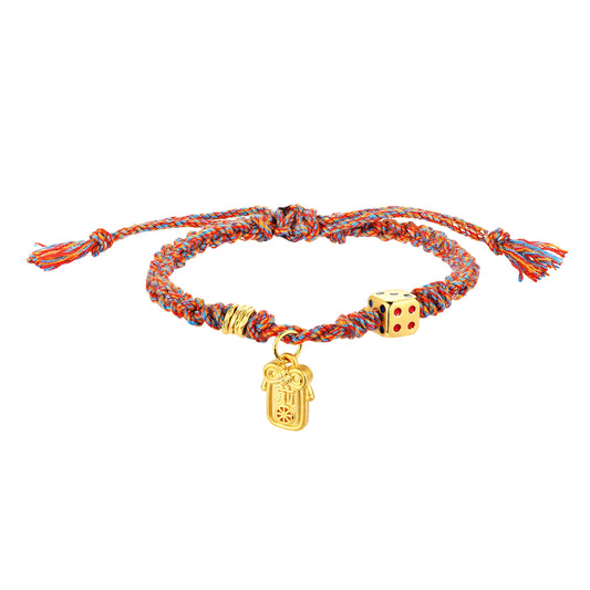 Exquisite micro-hard gold 24K pure gold dice shape beaded bracelet multicolor braided rope bracelet high-end jewelry