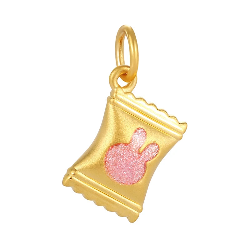 0.7g micro-hard gold 24K solid gold trend fashion design rabbit candy shape pendant gold jewelry accessories