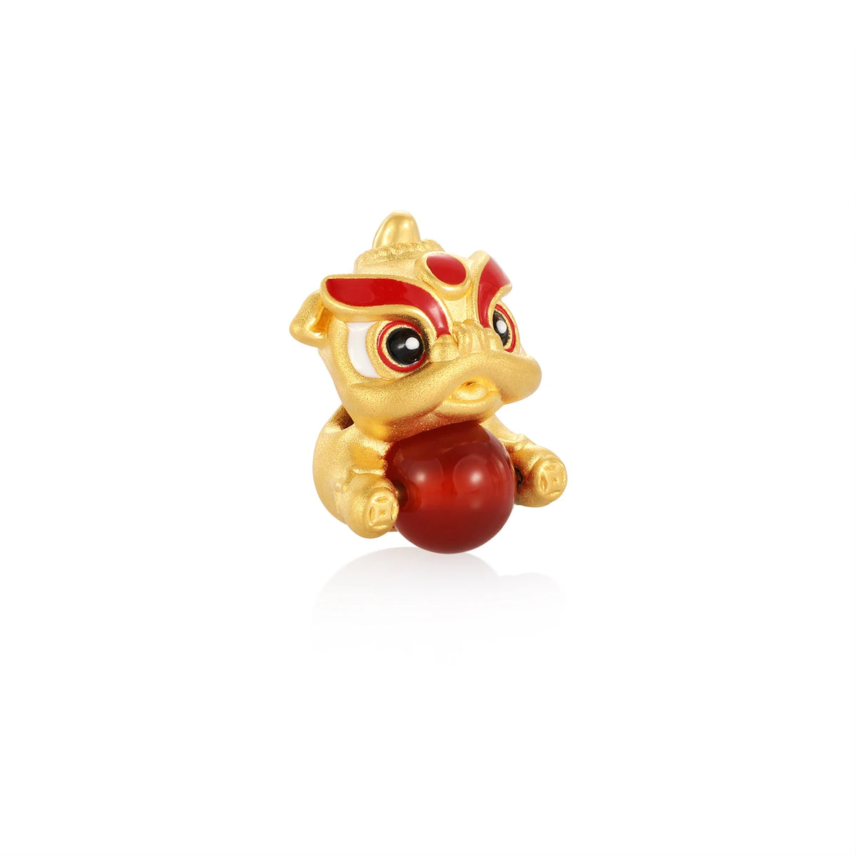 24K Solid Gold Lion Holding Jade Pearl Charm 1.5g