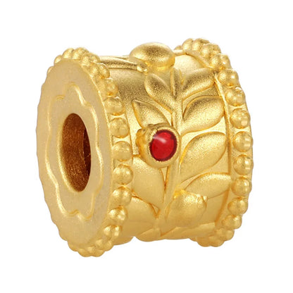 Cylindrical Classical Style 24K Solid Gold Beaded Bracelet with 3.3mm Aperture and Sandblasted Enamel Finish