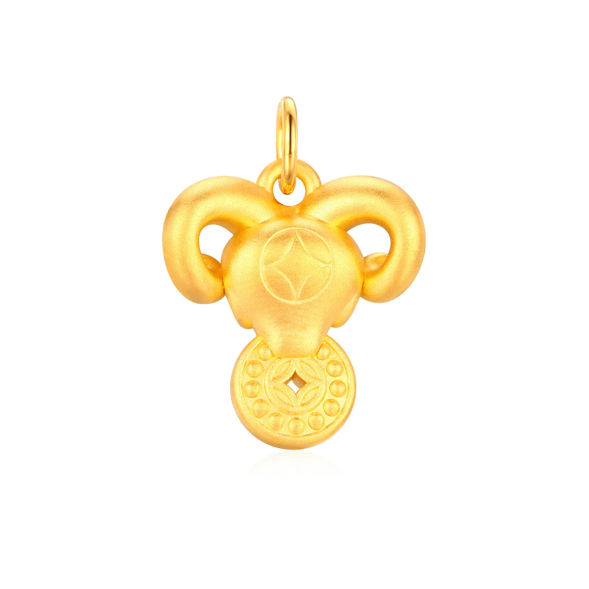 CZ Stone Auspicious Goat Holding Wealth Gold Charm - 1g