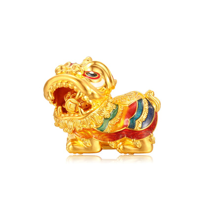 24K Solid Gold Medium Ball Left-Turn Lion Dance Figurine 17.7g