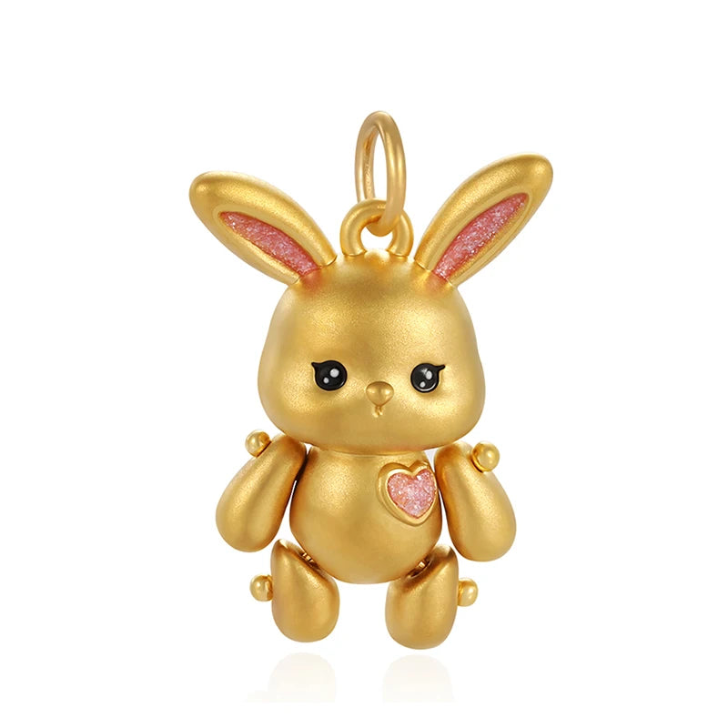 Customizable packaging logo pendant new design limbs movable rabbit shape necklace accessories 24K solid gold pendant