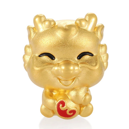 24K Solid Gold Cute Children's Carved Dragon Shape Beaded Bracelet with Sandblasted Enamel Finish High-End Luxury