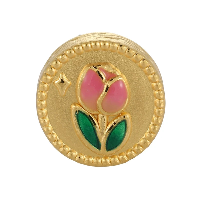 0.8g Solid Gold Enamel Tulip Lucky Bead for DIY Bracelets Fine Jewelry Accessories