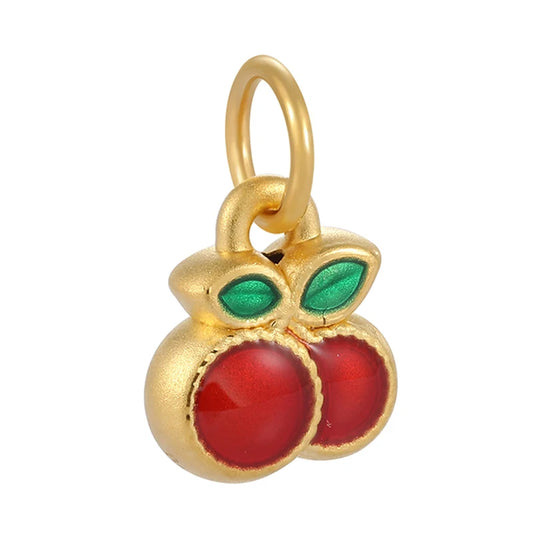 0.4g Trendy Cute Fashion Culture Luxury 24k Micro-hard Gold Cherry Shape Pendant Charm Beaded High-end Gold Jewelry Accessories