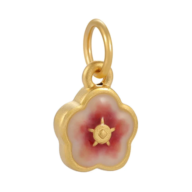 Trendy 24k micro-hard gold pure gold peach blossom pendant pure gold pendant high-end jewelry accessories