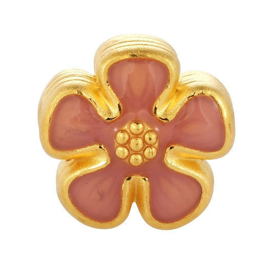 0.65g Solid Gold Enamel Sakura Cookie Lucky Bead for DIY Bracelets Fine Jewelry Accessories