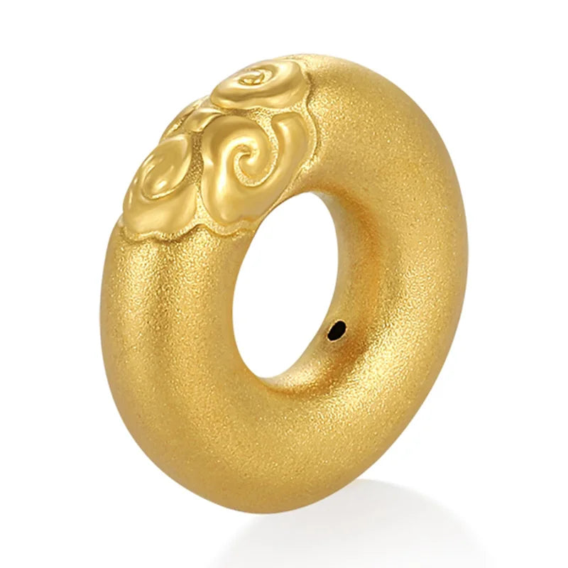 Luxury 24K Micro-Hard Gold Beaded Bracelet with Chinese Style Auspicious Cloud Pattern Pure Gold Chinese Design Jewelry Finding