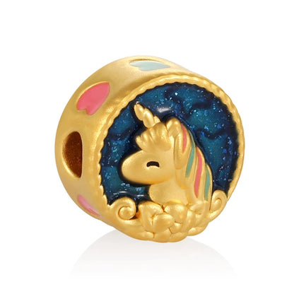 OEM/ODM Diy Round Fantasy Unicorn Beaded Bracelet 24K Solid Gold High-End 2.3mm Aperture Glitter Enamel Finish for Daily Wear