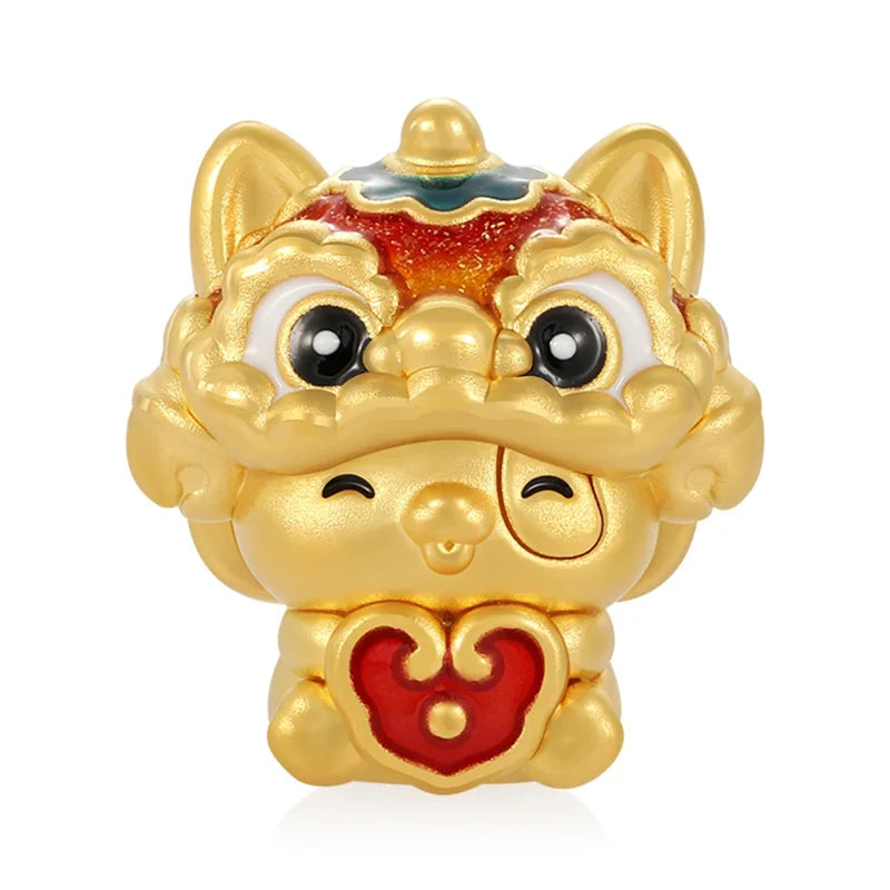 Lion awakening design zodiac culture cute style 24k micro-hard gold pure gold dog-shaped bracelet beaded luxury gold jewelry