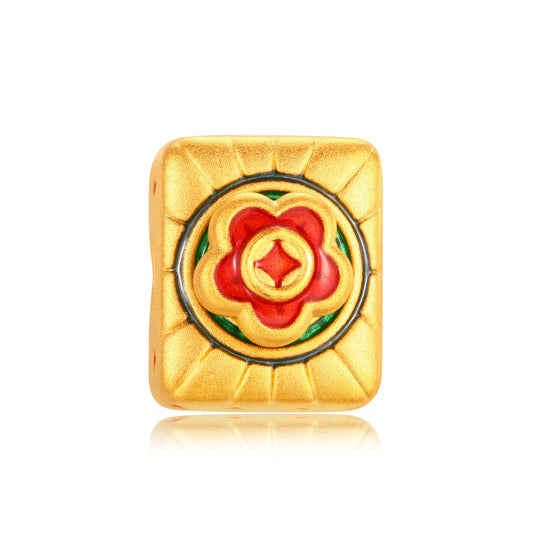 24K Solid Gold Money Flower Mahjong Charm 0.7g