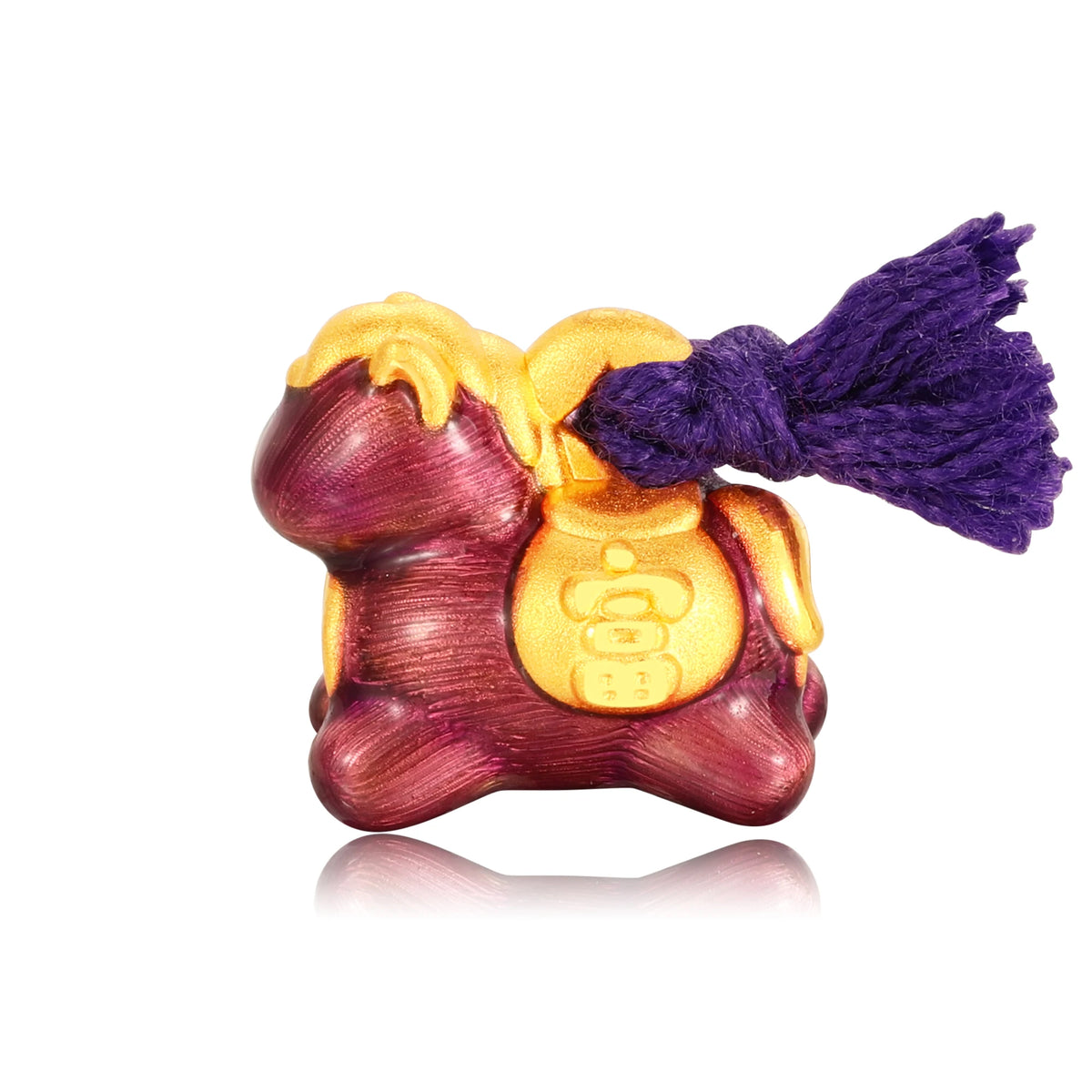 24K Solid Gold Brushed Lilac Wealth Tassel Little Horse Charm 0.5g