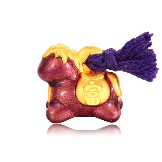 24K Solid Gold Brushed Lilac Wealth Tassel Little Horse Charm 0.5g