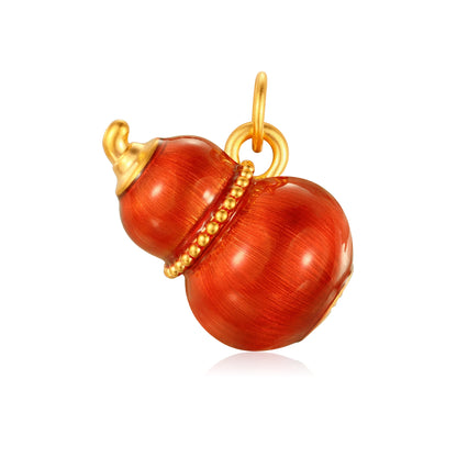 24K Solid Gold Brushed Glass Red Gourd Charm 1.4g