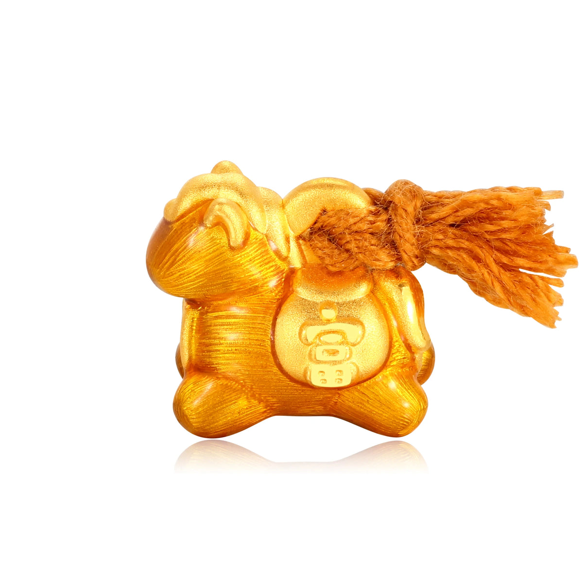 24K Solid Gold Brushed Amber Gold Wealth Tassel Little Horse Charm 0.5g
