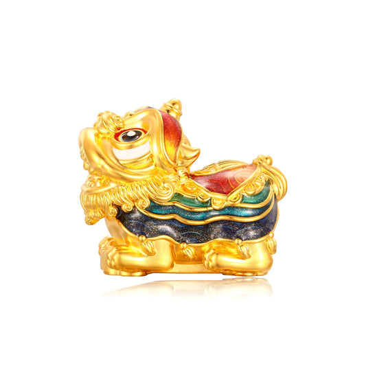 24K Solid Gold Medium Straight-Head Fu Lion Dance Figurine 15.1g