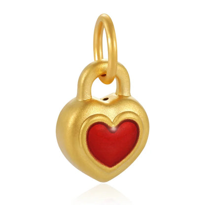 24K Gold Enamel Heart Pendant DIY Accessory Ladies Valentine Jewelry 0.3g