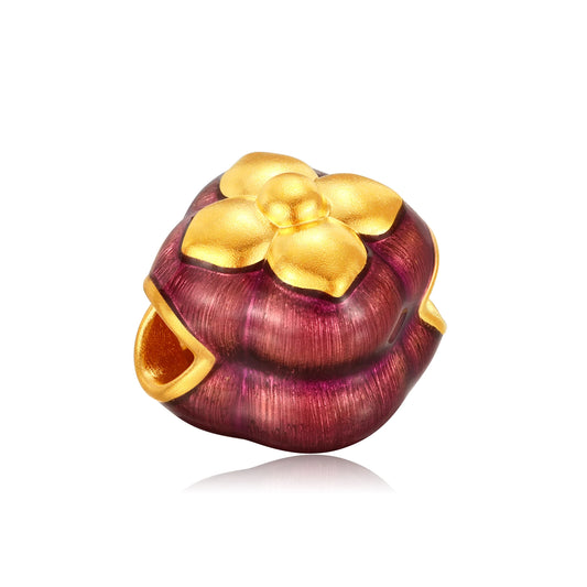 24K Solid Gold Brushed Lilac Persimmon Charm 0.5g