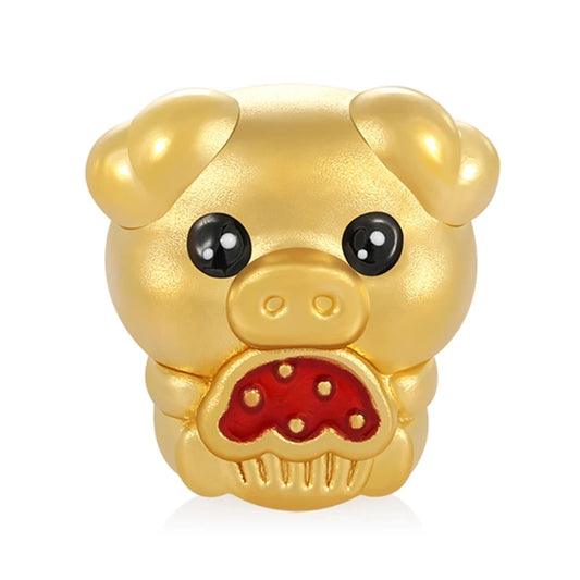 Chinese Zodiac culture 24k micro-hard gold pure gold cake pig-shaped bracelet beaded high-end gold jewelry