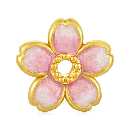Luxury 24K Solid Gold Enamel Craftsmanship Cute Cherry Blossom Button Shape Beaded Bracelet