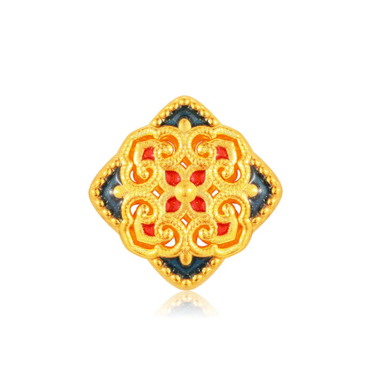 24K Solid Gold Four Directions Ruyi Filigree Charm 0.6g