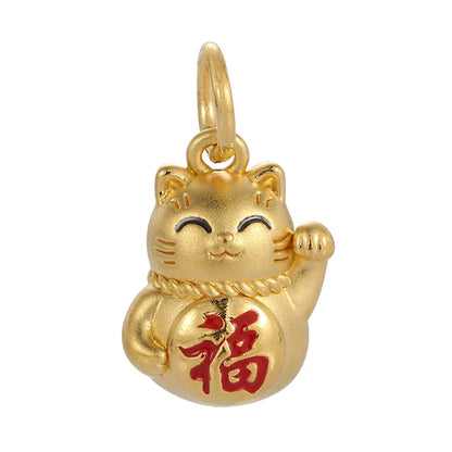24k enamel gorgeous Chinese retro micro-hard gold pendant crafts pure gold lucky cat shape pendant
