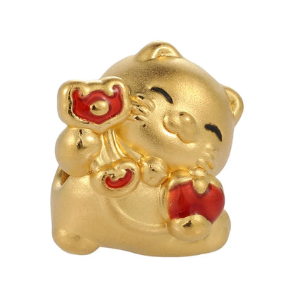 Cute Style Trend Design Lucky Persimmon cat Shape Bracelet Beaded 24K Solid Gold Sandblasted Enamel 0.45g Accessories