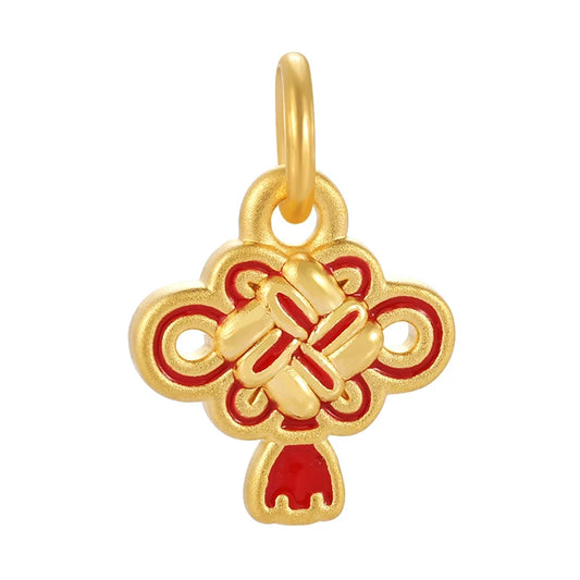 0.55g 5D Solid Gold Charm Chinese Knot Pendant - A Symbol of Good Luck and Tradition Fine Jewelry Accessories