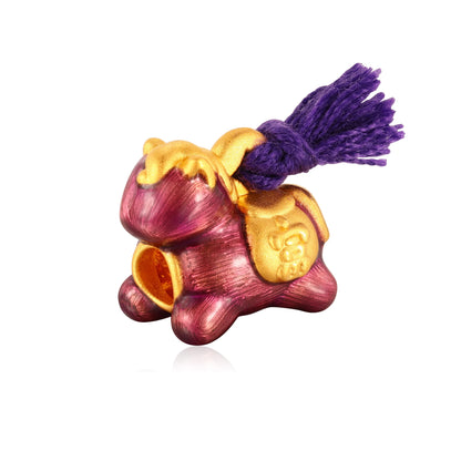 24K Solid Gold Brushed Lilac Wealth Tassel Little Horse Charm 0.5g