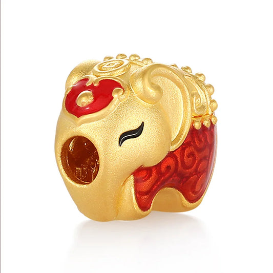 24k pure gold micro-hard golden auspicious elephant beaded bracelet accessories from the Zodiac series amulet jewelry