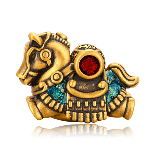 24K Gold Fortune Turning Steed Beaded DIY Bracelet Chinese Daily Jewelry For Men 3.2g