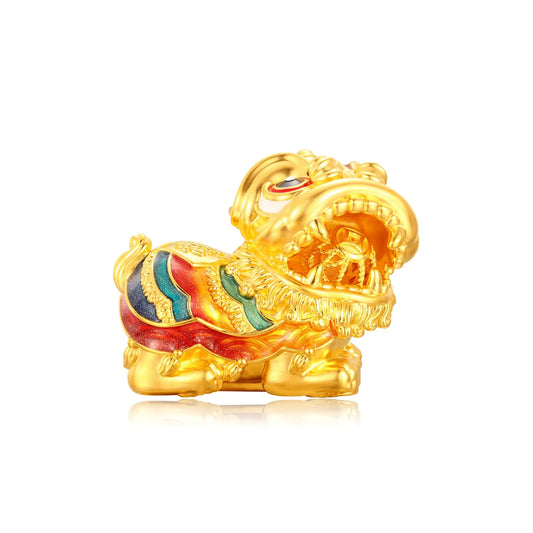 24K Solid Gold Small Ball Right-Turn Lion Dance Figurine 7g