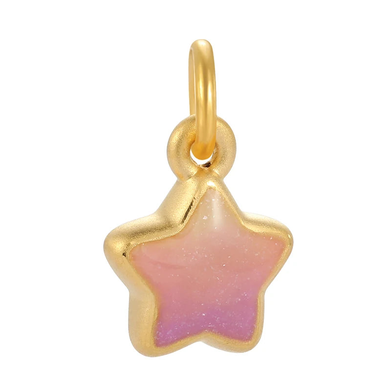 Wholesale unique design Wishing Star pendant 24K solid Gold Necklace accessories pendant glitter Enamel craft pendant
