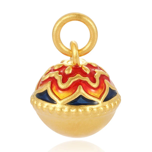 High-end 0.6g 5D Dunhuang-style 24K Solid Gold Ethnic Bell-shaped Charm Enamel Fortune-turning Unisex Pendant Third Party Fine