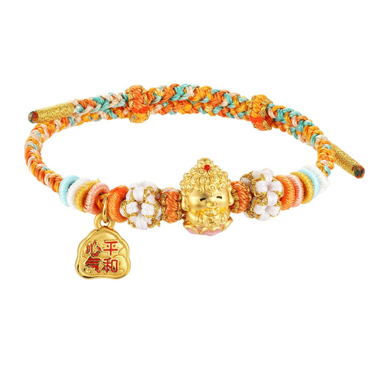 Peace of mind wishes micro-hard gold 24K pure gold multicolor braided rope bracelet high-end jewelry