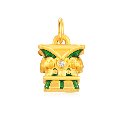 CZ Stone Four Directions Auspicious Venerable Gold Charm - 1.1g